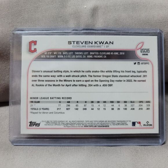 2022 Topps Chrome Steven Kwan rookie card USC85  - Cleveland Guardians RC - Picture 5 of 9